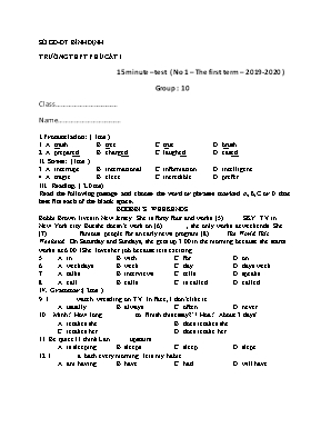 Đề kiểm tra 15 phút số 1 môn Tiếng Anh Lớp 10 - Năm học 2019-2020 - Trường THPT Phù Cát 1